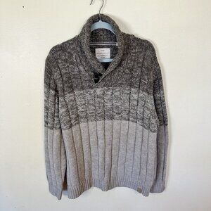 Weatherproof Vintage Sweater Mens XL Tan Shawl Neck Cotton Pullover Fisherman